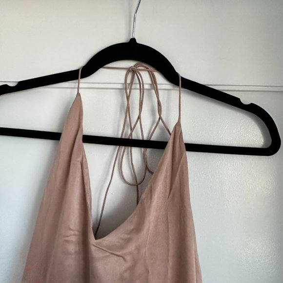 NWOT Lunya Washable Silk Slip Dress Strappy Fringe Side Slits Otium Tan Sz Large - Picture 6 of 8